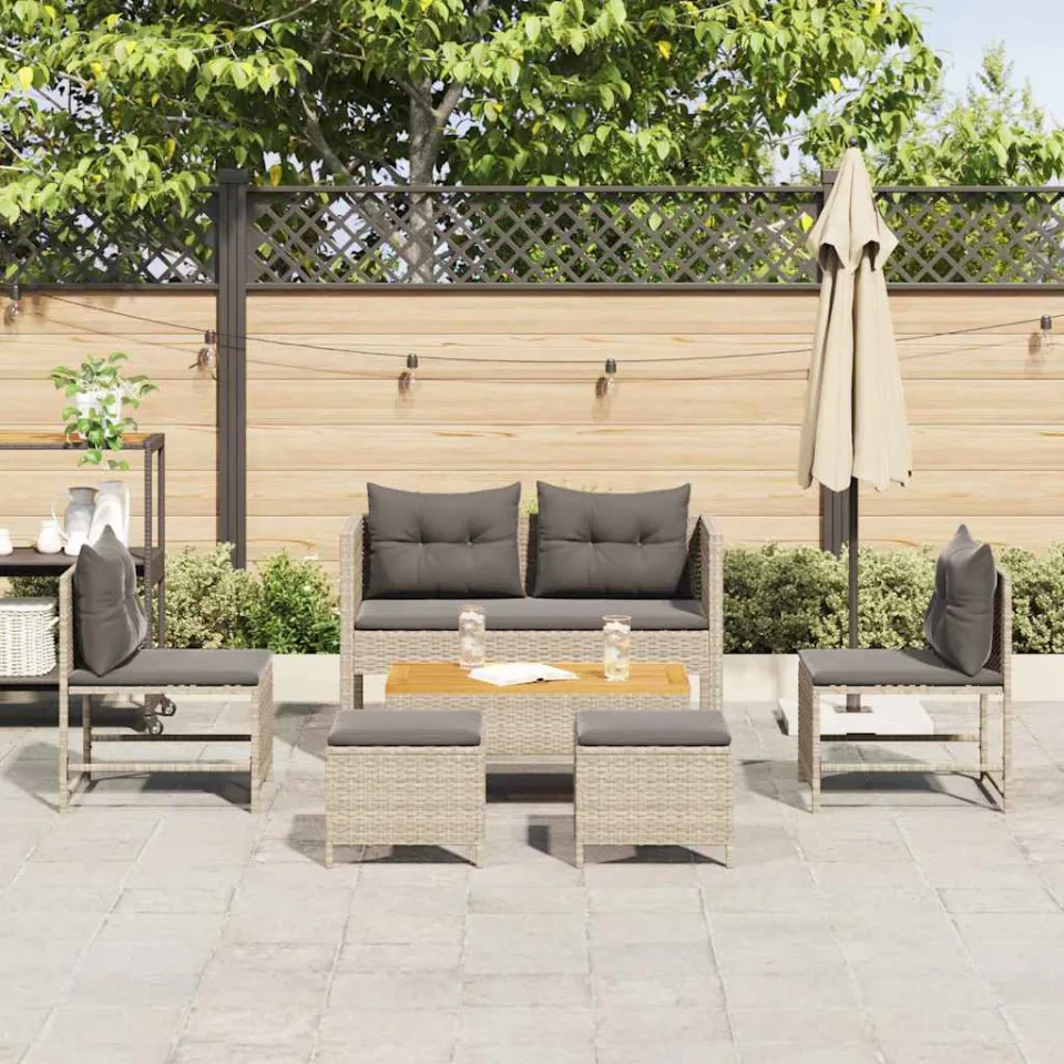 vidaXL Tuinbankenset 6 st Licht Grijs en Donker Grijs poly rattan, foto 2