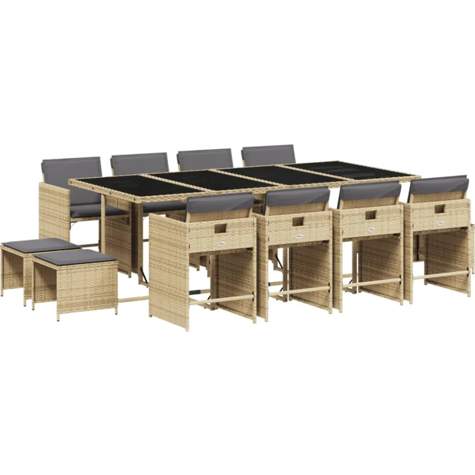 vidaXL 13-delige Tuinset met kussens poly rattan gemengd beige, foto 3
