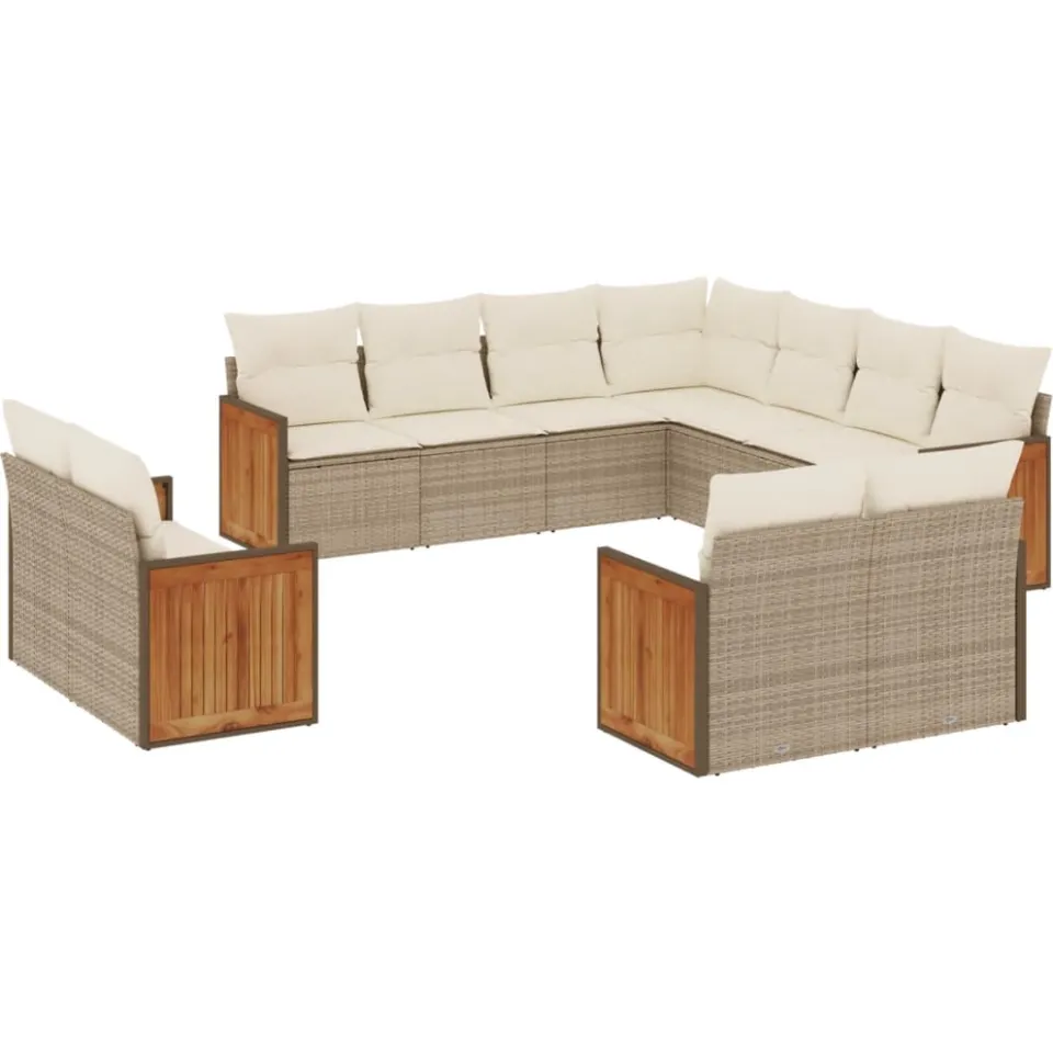 vidaXL 11-delige Tuinset met kussens poly rattan beige, foto 3