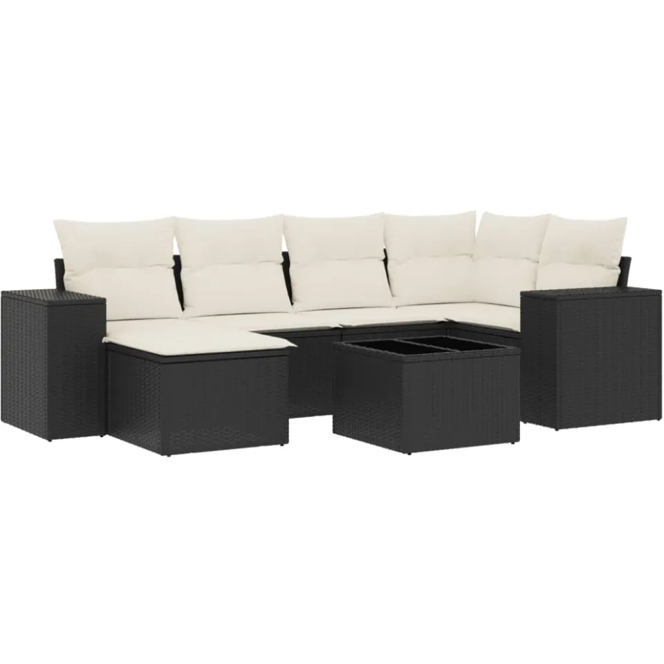 vidaXL 7-delige Loungeset met kussens poly rattan zwart, foto 4
