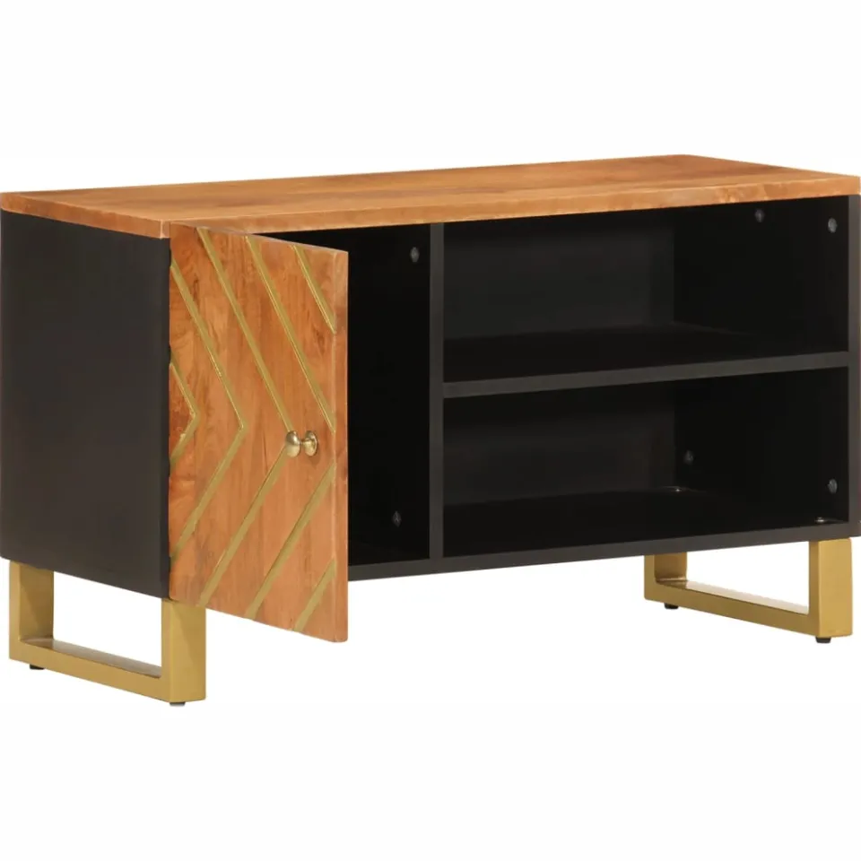 vidaXL Tv-meubel 80x31,5x46 cm massief mangohout bruin en zwart