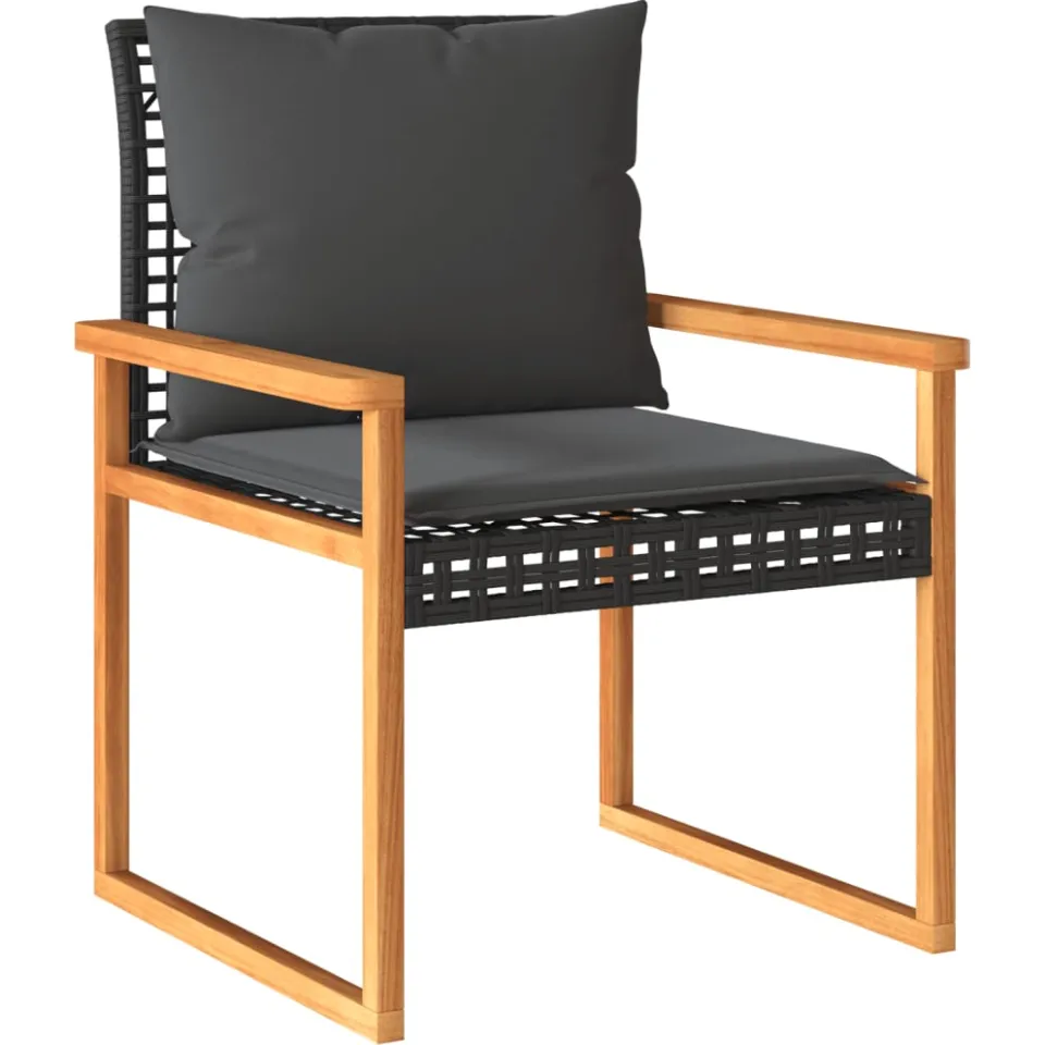 vidaXL 3-delige Bistroset met kussens poly rattan en acaciahout zwart, foto 3