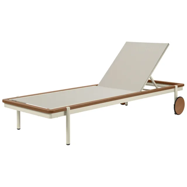 Vega Ligbed Rivan; 202x72x33 cm (LxBxH); zitting beige, frame teak