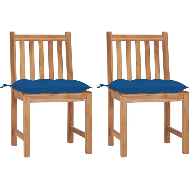 vidaXL Tuinstoelen 2 st met kussens massief teakhout Blauw