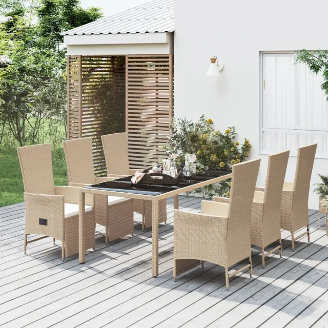vidaXL 7-delige Tuinset met kussens poly rattan beige, foto 2