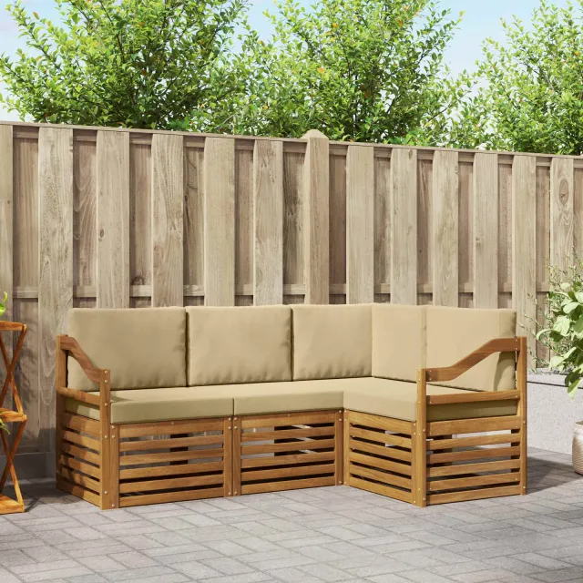 vidaXL Buiten bankenset 4 st 4-zits Natuurlijk en Beige