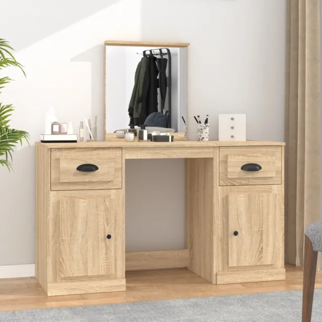 vidaXL Kaptafel met spiegel 130x50x132,5 cm sonoma eikenkleurig Bruin