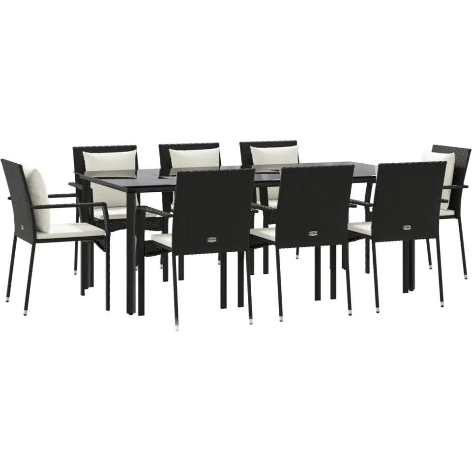 vidaXL 9-delige Tuinset poly rattan zwart