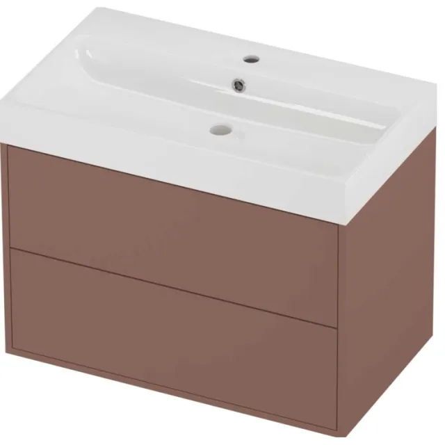 Proline Podium Badmeubelset Polystone Loft 1 Kraangat 80x46x62 cm Glans Wit Beauty Blush Rosé Goud