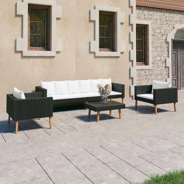 vidaXL 4-delige Loungeset met kussens poly rattan zwart, foto 2