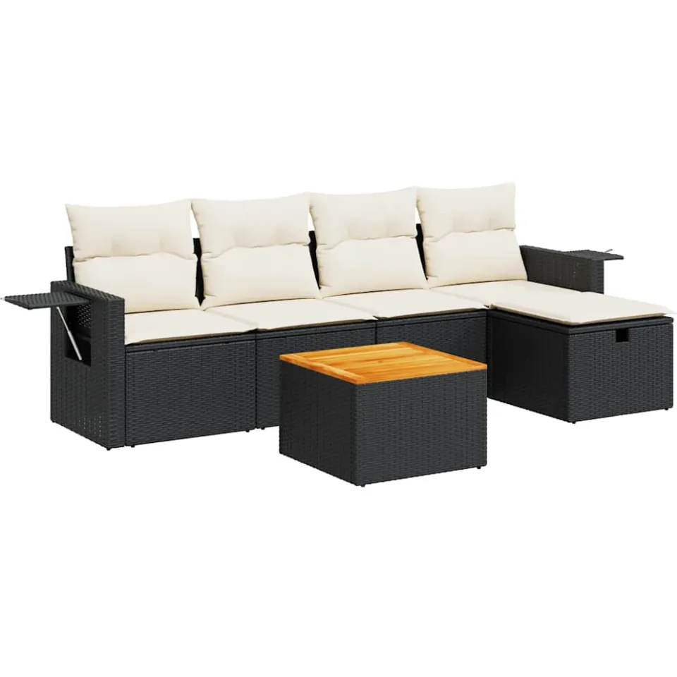 vidaXL 6-delige Loungeset met kussens poly rattan zwart, foto 3