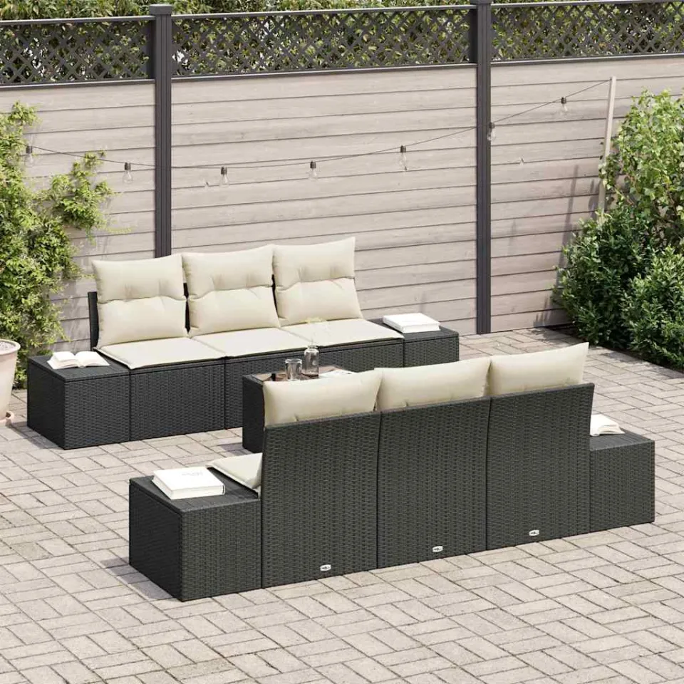 vidaXL Tuin Sofa Set 8 st Zwart en Crème poly rattan, foto 3