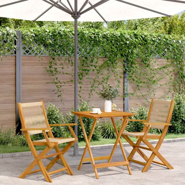 vidaXL 3-delige Bistroset polypropeen en massief hout beige, foto 2