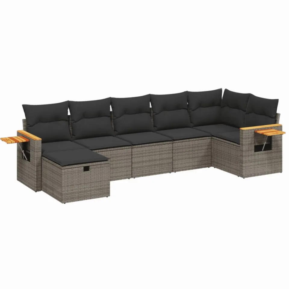 vidaXL 7-delige Loungeset met kussens poly rattan grijs