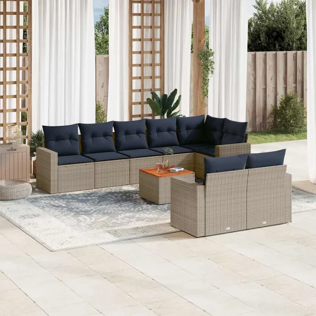 vidaXL 9-delige Loungeset met kussens poly rattan grijs, foto 2