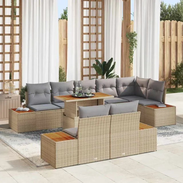 vidaXL Tuin Sofa Set 9 st Beige Poly riet, foto 2