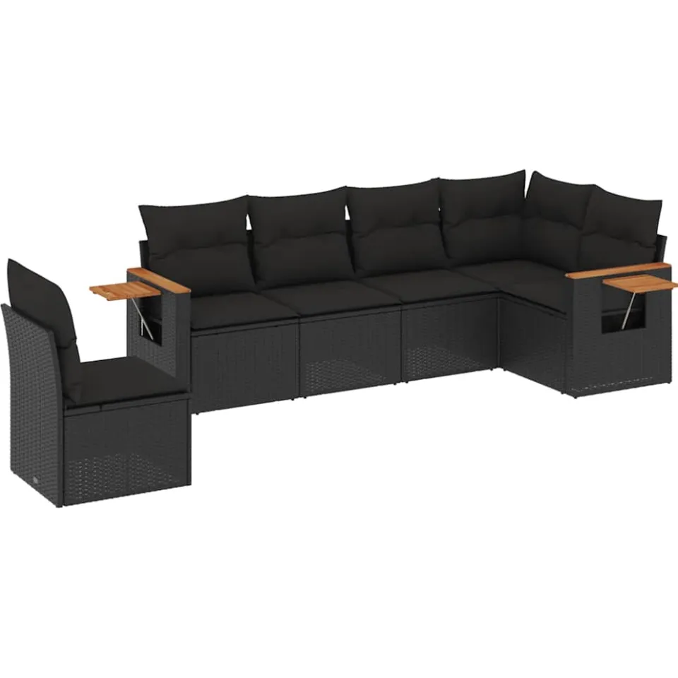 vidaXL 6-delige Loungeset met kussens poly rattan zwart, foto 3