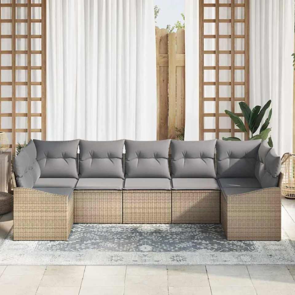 vidaXL Bankstel 7 st Beige poly rattan, foto 3