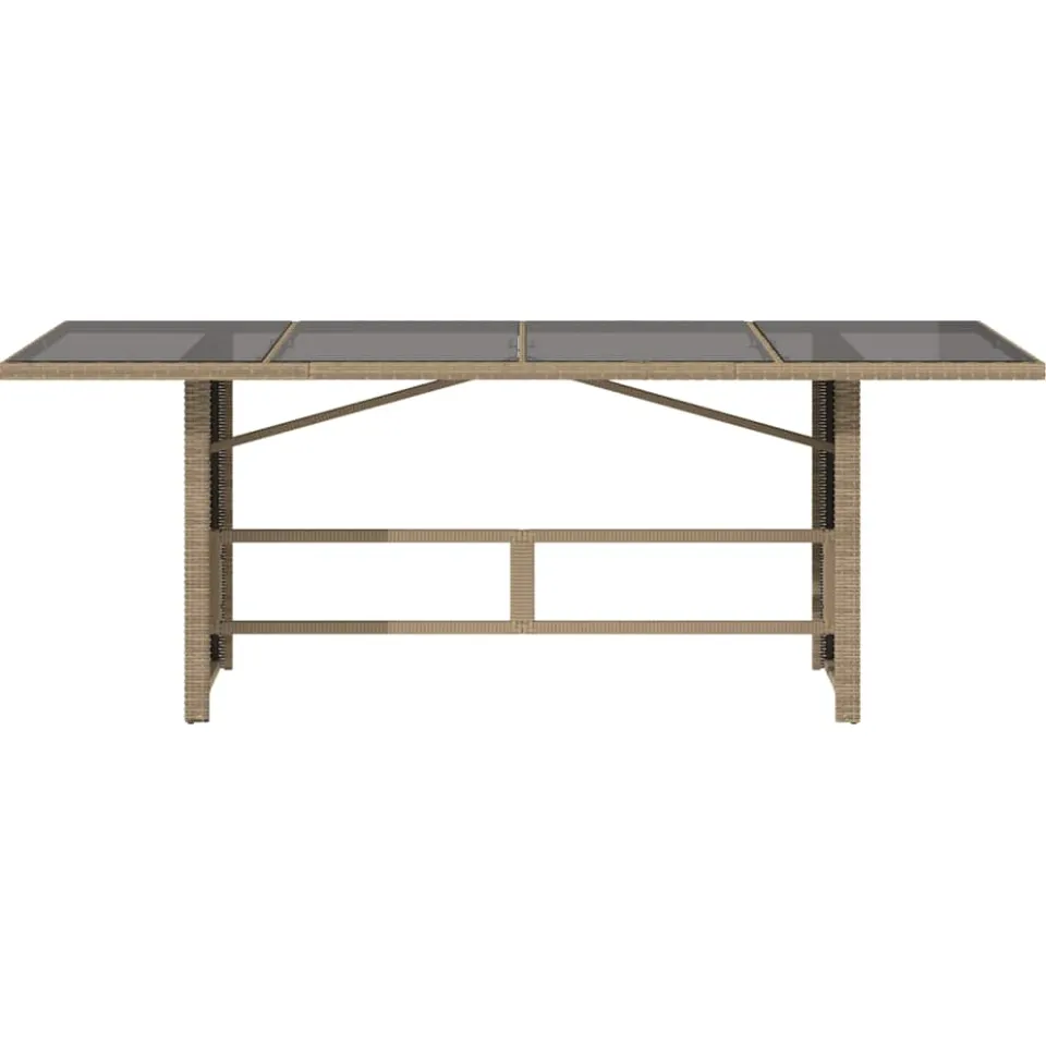 vidaXL Tuintafel met glazen blad 190x80x75 cm poly rattan beige, foto 4