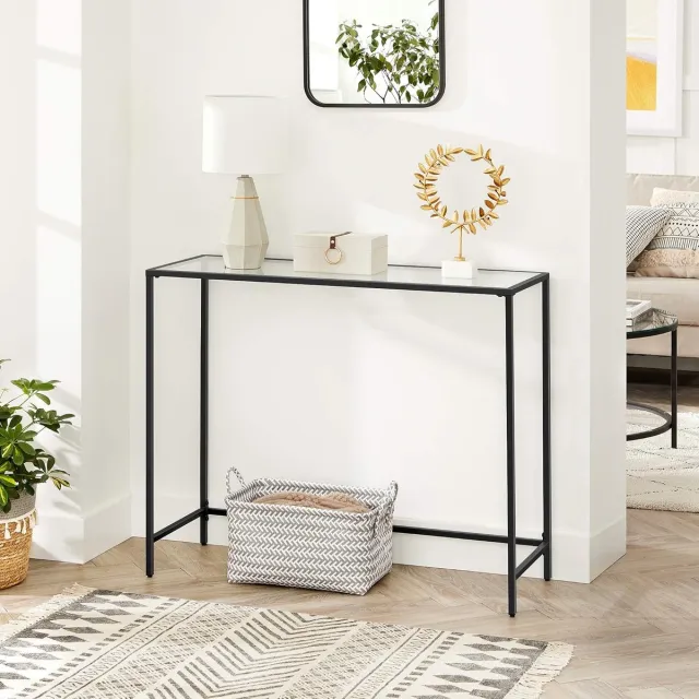 MAZAZU MIRA Home - Tafel - Consoletafel - Zwart - Glas/Metaal - 100x35x80cm