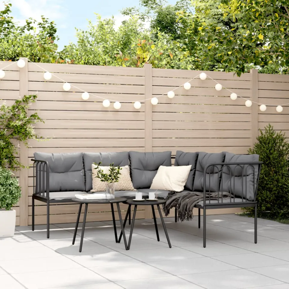 vidaXL Loungeset met kussens staal en textileen zwart, foto 3