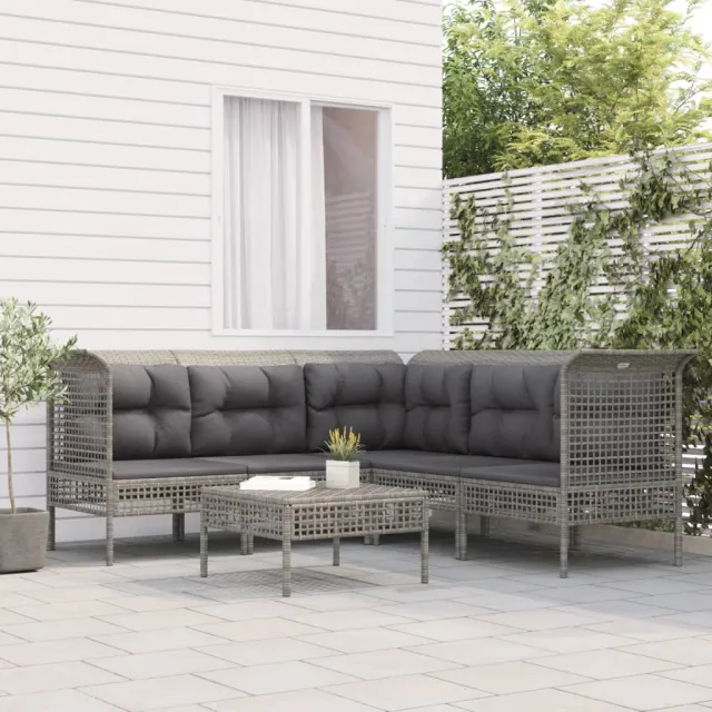 vidaXL 6-delige Loungeset met kussens poly rattan grijs, foto 2