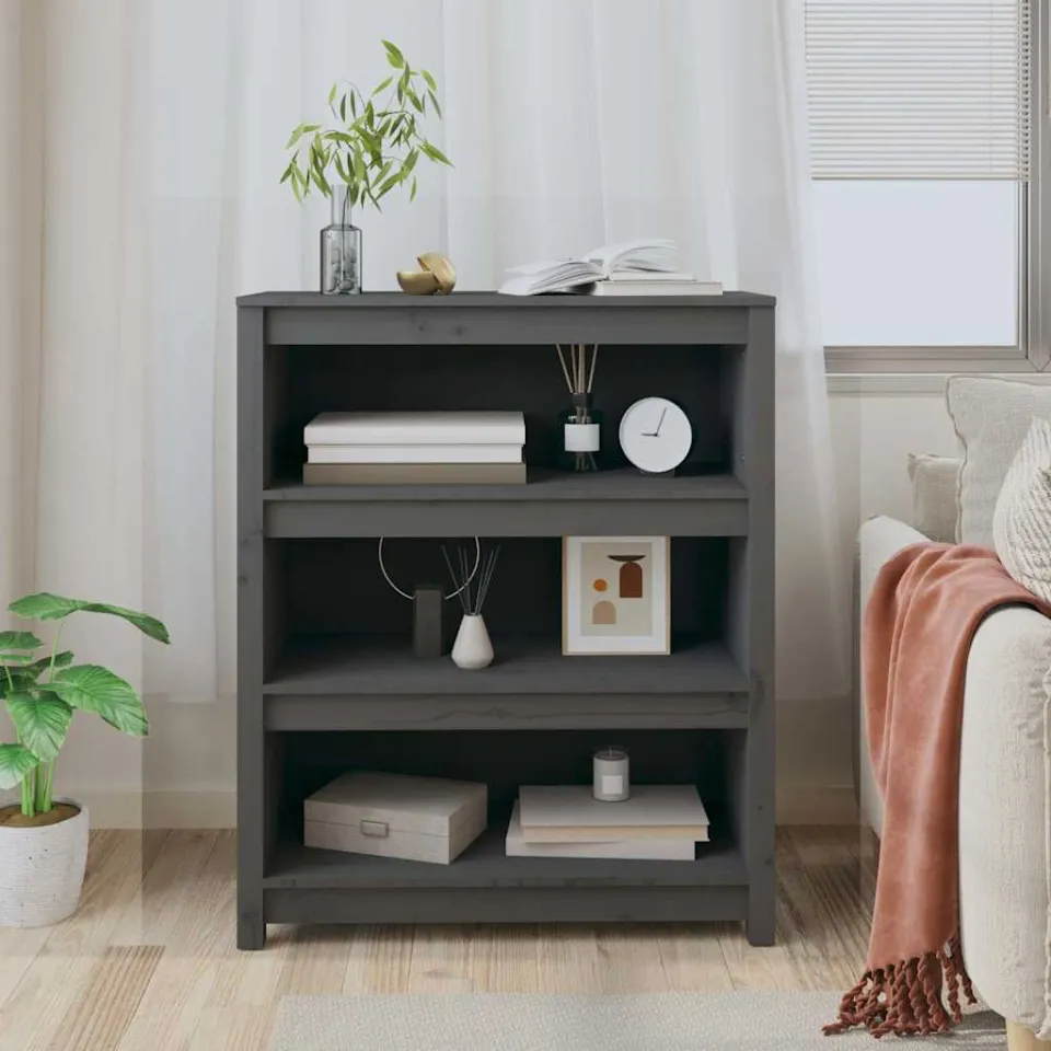 vidaXL Boekenkast 80x35x97 cm massief grenenhout grijs, foto 4