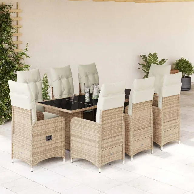 vidaXL 9-delige Bistroset met kussens poly rattan beige, foto 2