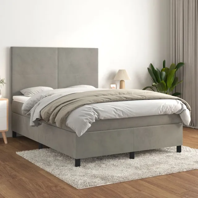 vidaXL Boxspring met matras fluweel lichtgrijs 140x200 cm grijs