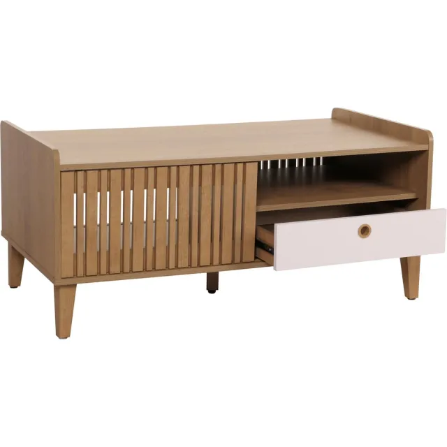 Salontafel MCW-M48, salontafel sofatafel, mango massief hout 52x114x59cm ~ naturel, lade wit