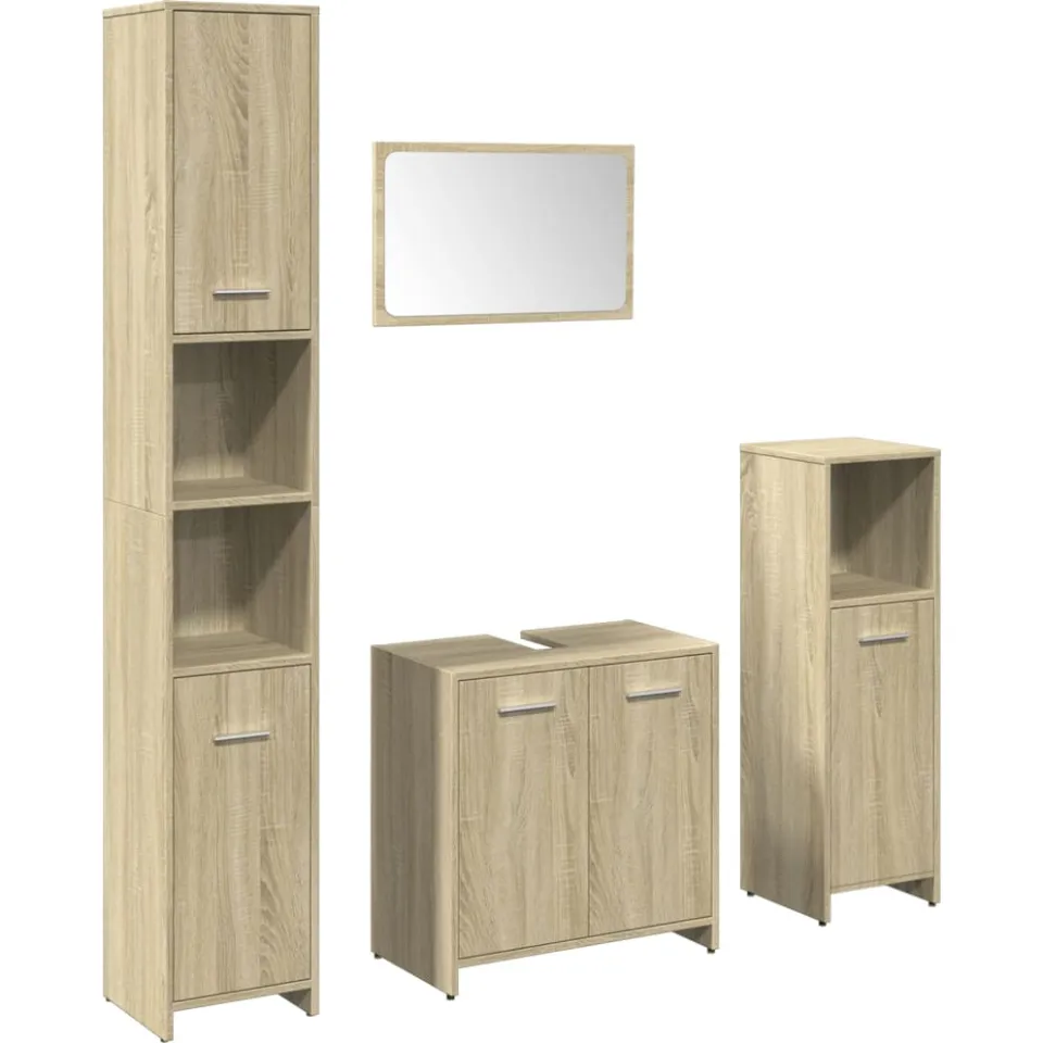 vidaXL 4-delige Badkamermeubelset bewerkt hout sonoma eikenkleurig, foto 3
