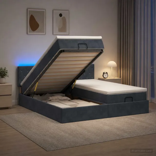 vidaXL Ottoman Bed met Matrassen en LED Donkergrijs 200 x 200 cm
