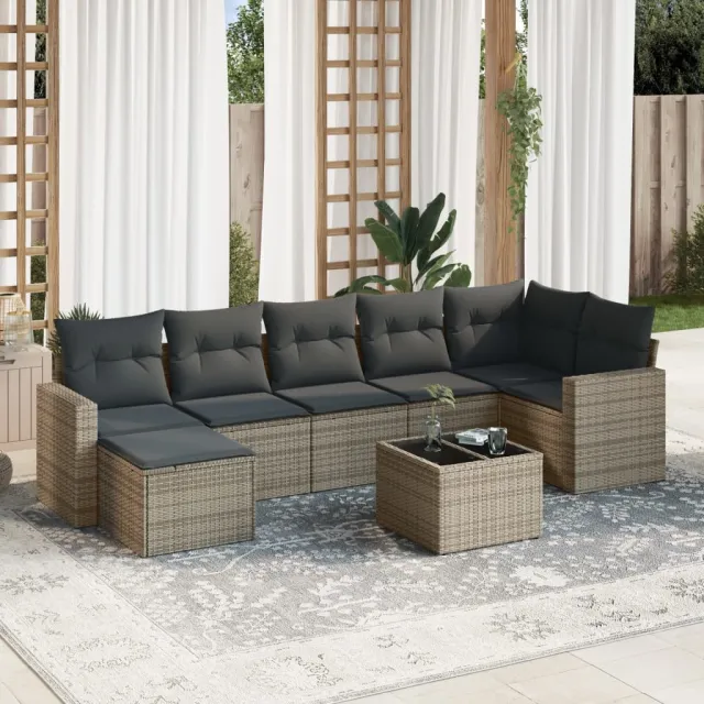 vidaXL 8-delige Loungeset met kussens poly rattan grijs, foto 2