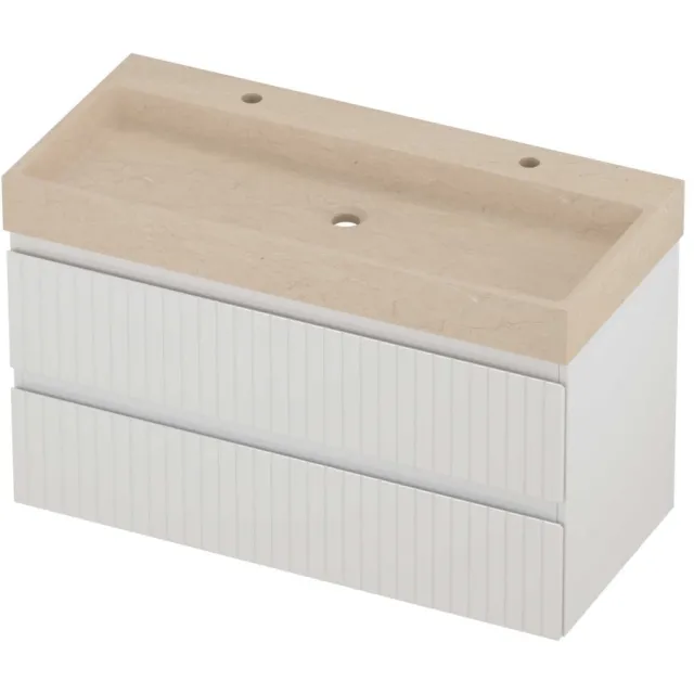 Proline Evoli Badmeubelset Hardsteen Loft Gefreesd 100x46x62 cm Sand Stone Glans Wit