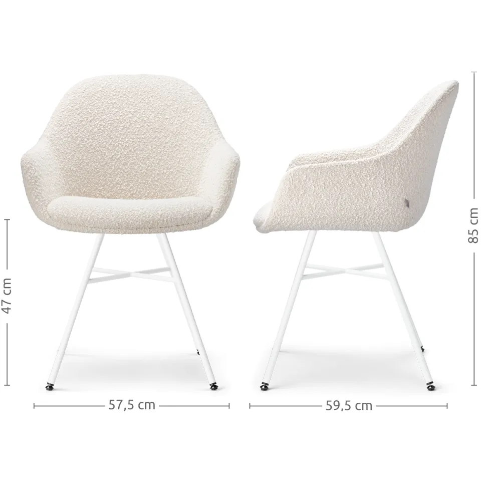 Nolon Noa-Mae eetkamerstoel bouclé beige - wit onderstel, foto 3