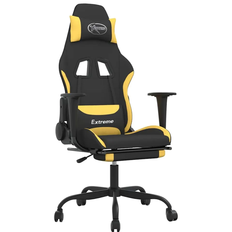 vidaXL Massage gamestoel met voetensteun stof zwart en geel, foto 3