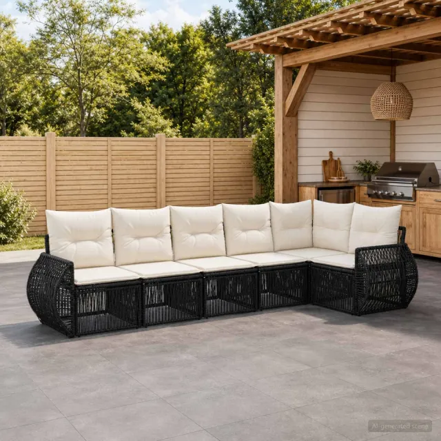 vidaXL Tuinbankenset 6 st 6-zits Zwart en Cream Wit poly rattan, foto 2
