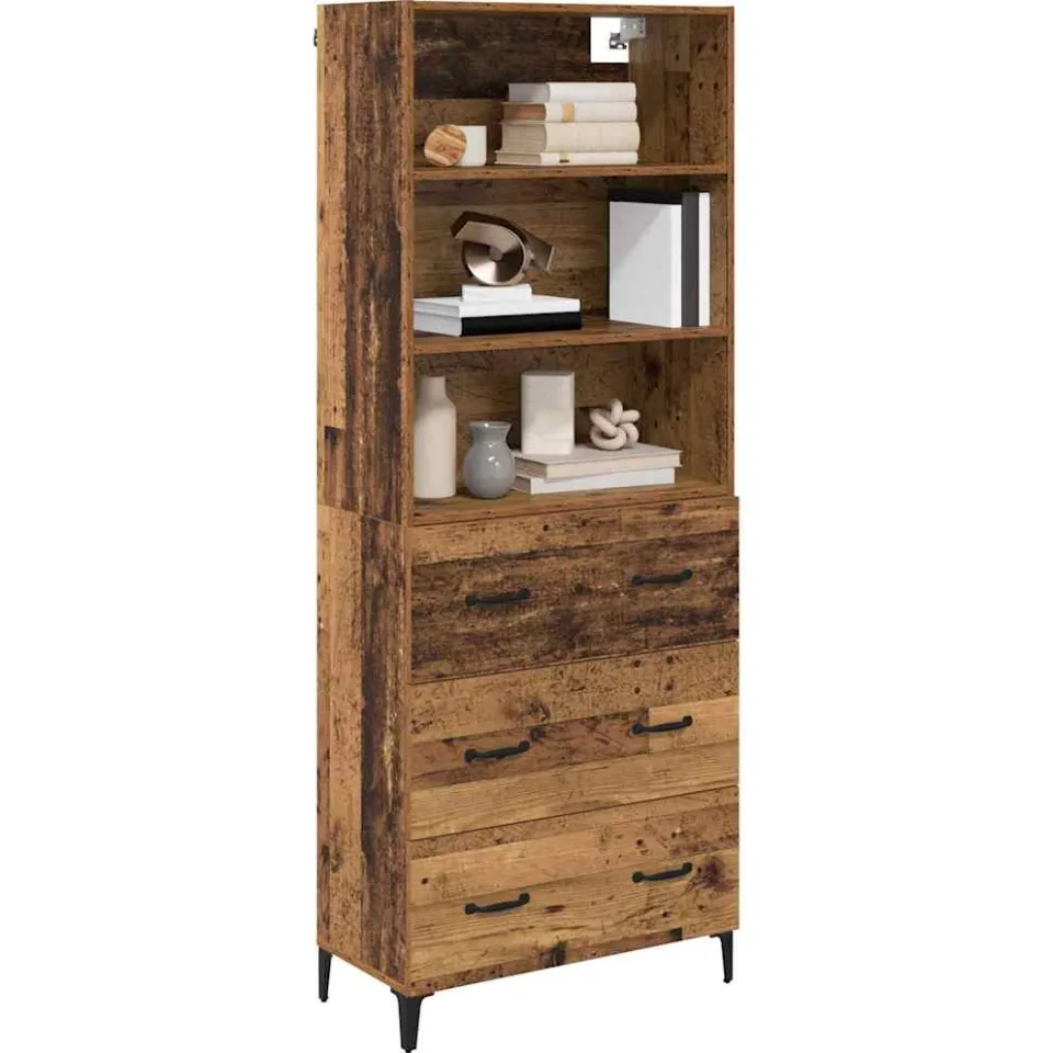 vidaXL Hoge kast Oud Hout 69,5 x 34 x 180 cm Bewerkt hout Bruin
