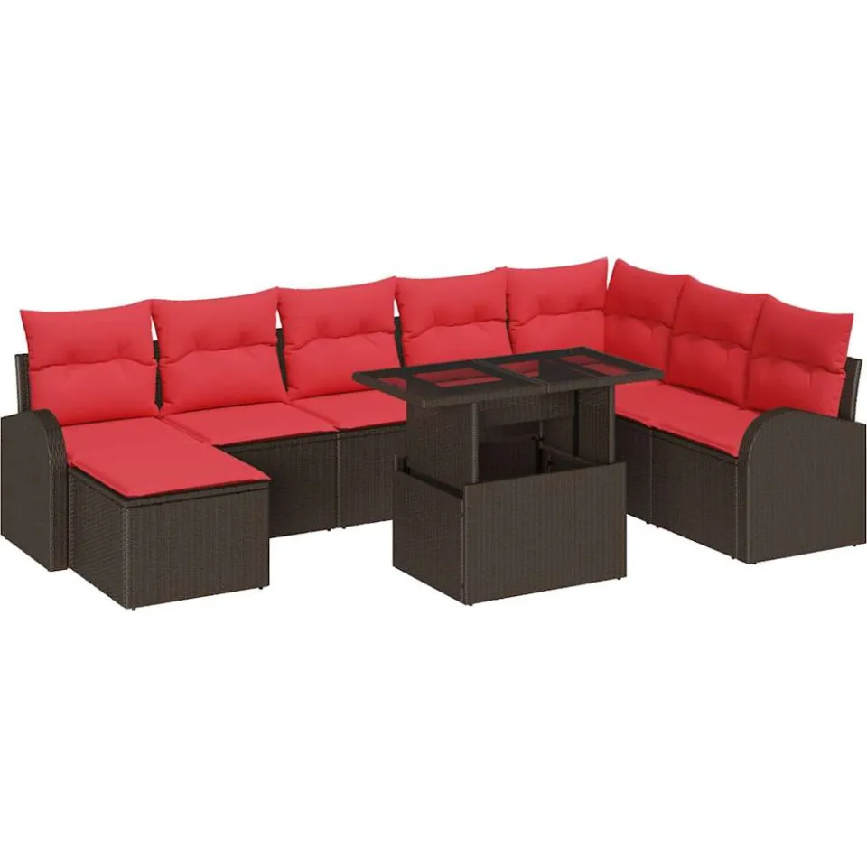 vidaXL Tuin Sofa Set 9 st Bruin Poly riet