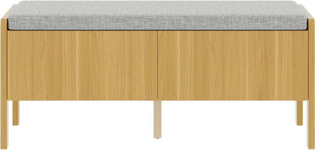 MUVANO Schoenenbank - Zitbank met opbergruimte - 2 lades - Rotan zijkanten - 113 x 40 x 45,5 cm - Met zitkussen - Voor hal en slaapkamer - Naturel en lichtgrijs