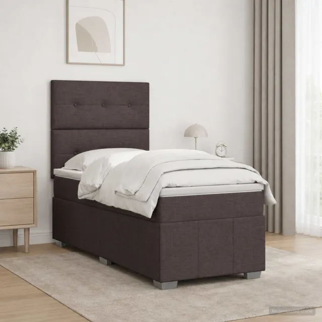 vidaXL LED Boxspring Bed met Matras Donkerbruin 100 x 200 cm Stof