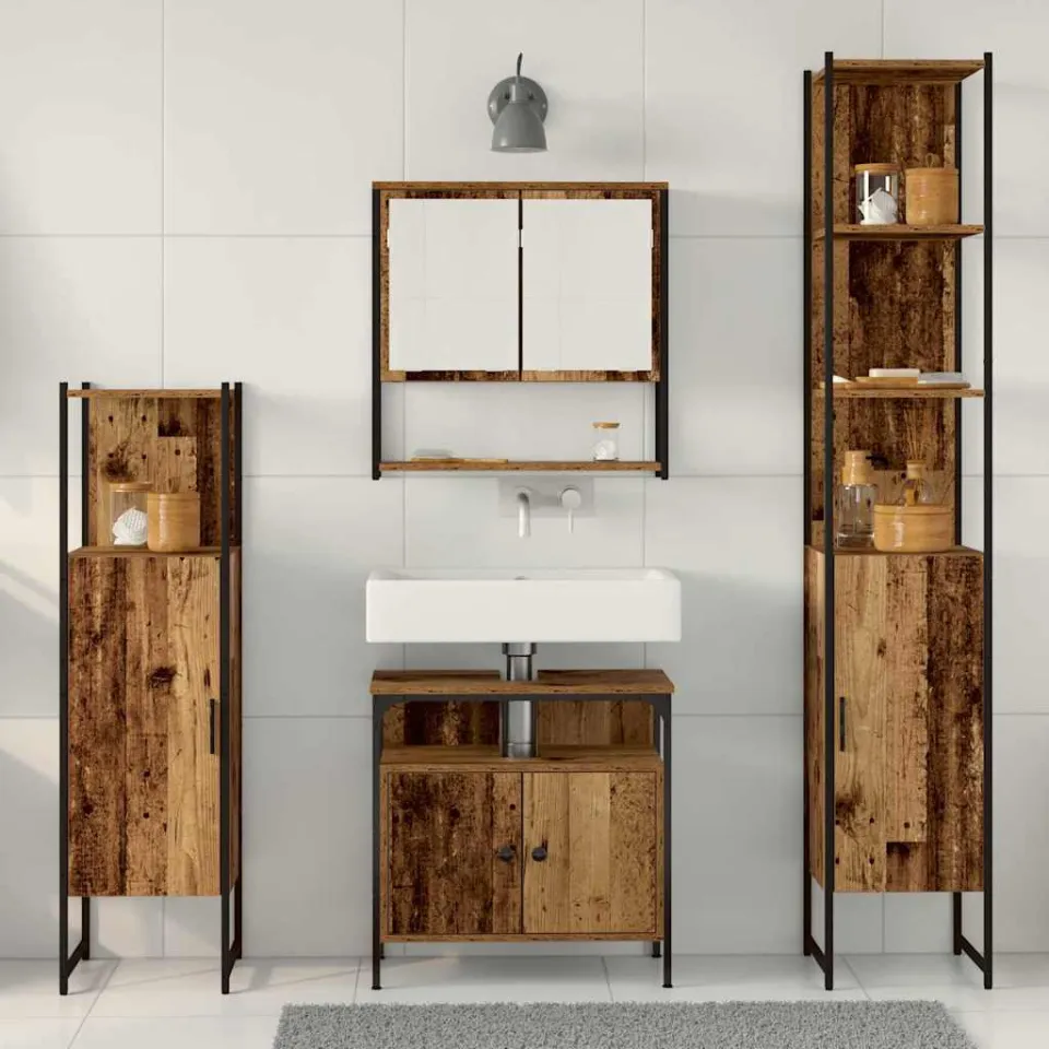 vidaXL Badkamermeubelset 4 st Oud Hout 33 x 33 x 185,5 cm Bewerkt hout bruin, foto 3