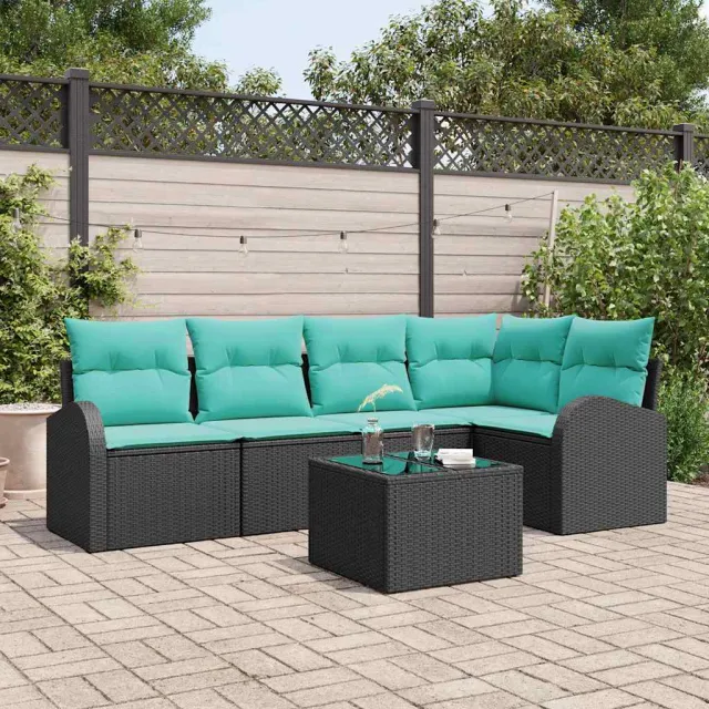 vidaXL Tuinbankenset 6 st Zwart en Turquoise poly rattan, foto 2