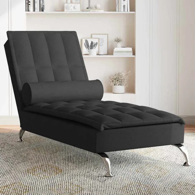 vidaXL Massage chaise longue met bolster stof zwart, foto 2
