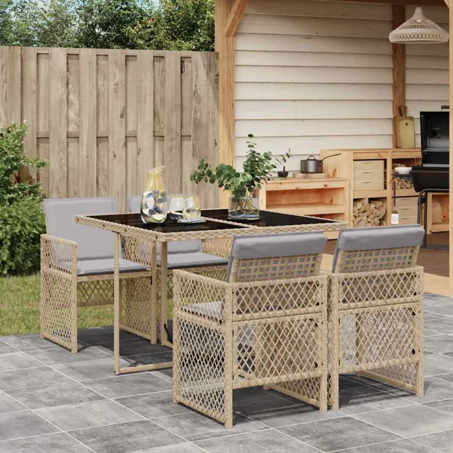 vidaXL 5-delige Tuinset met kussens poly rattan beige, foto 2