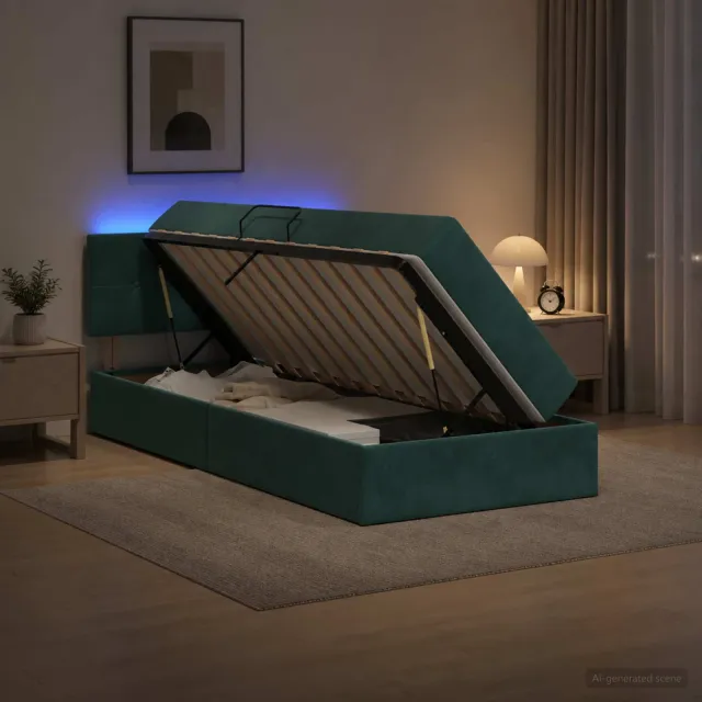 vidaXL LED Opslagbed met Matras Donkergroen 90 x 200 cm Fluweel
