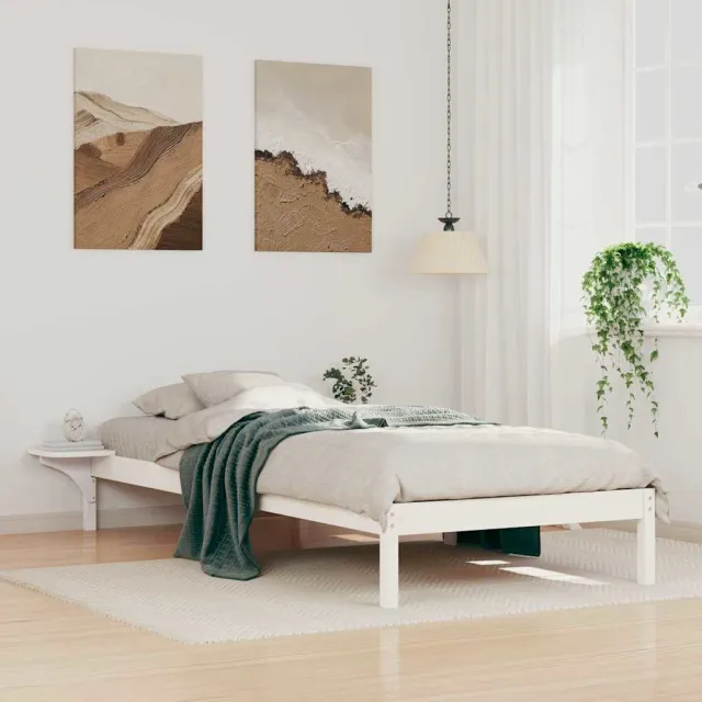 vidaXL Bedframe met Zijtafels Wit 80 x 220 cm Massief grenenhout