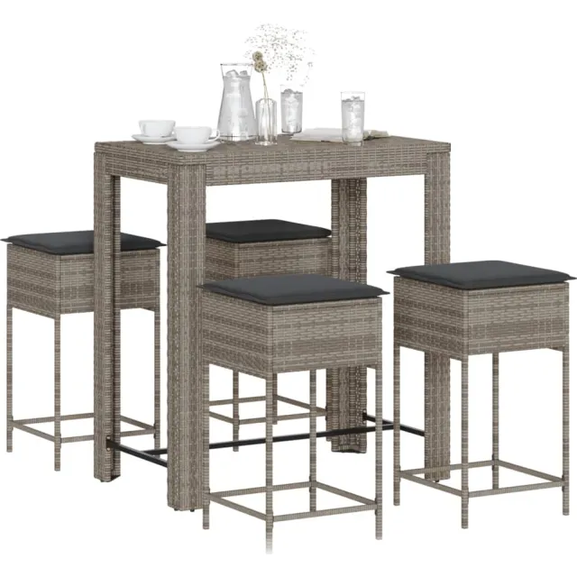 vidaXL 5-delige Tuinbarset met kussens poly rattan grijs, foto 2