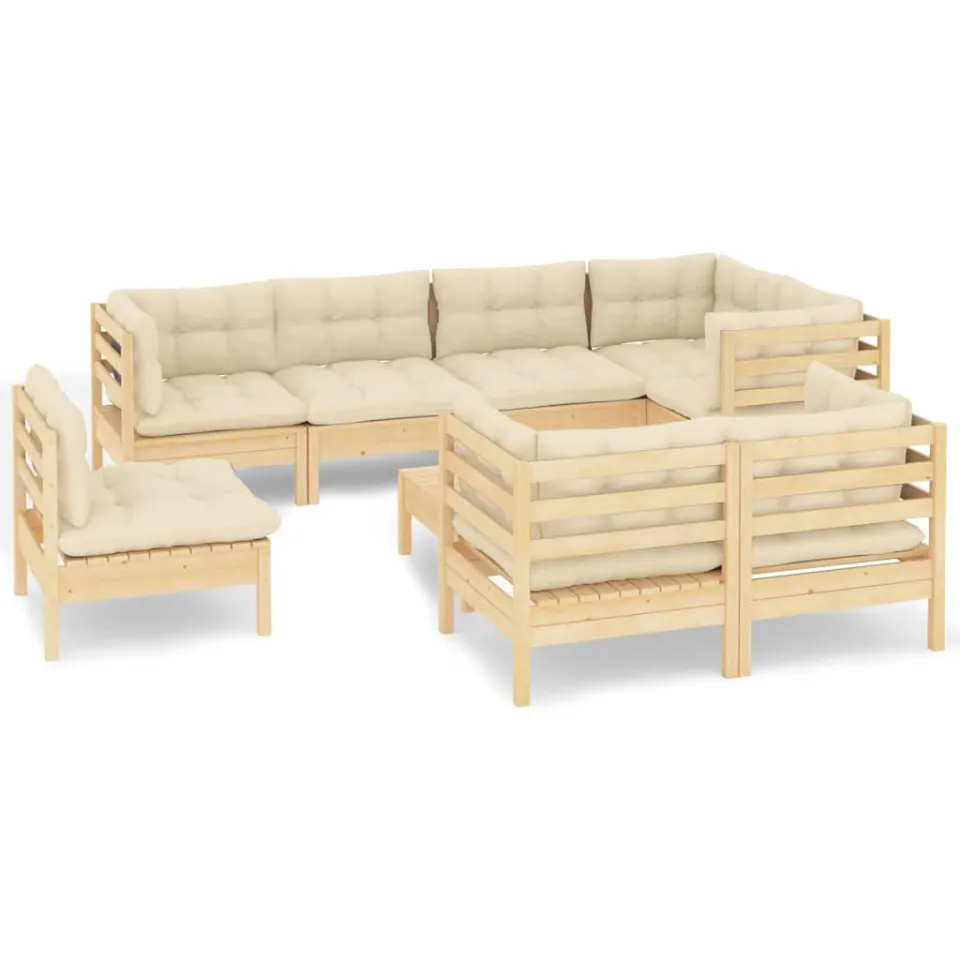 vidaXL 9-delige Loungeset met crèmekleurige kussens massief grenenhout, foto 3