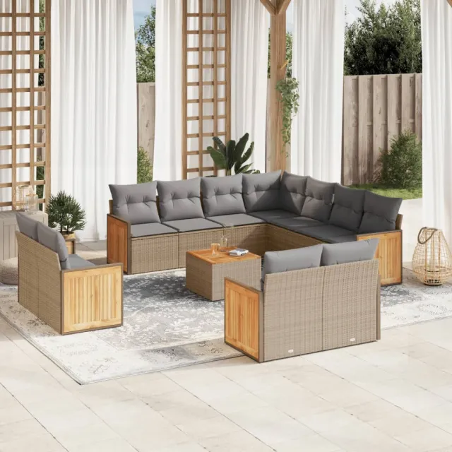 vidaXL 12-delige Loungeset met kussens poly rattan beige, foto 2